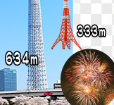 水の上からスカイツリーを見よう2_花火