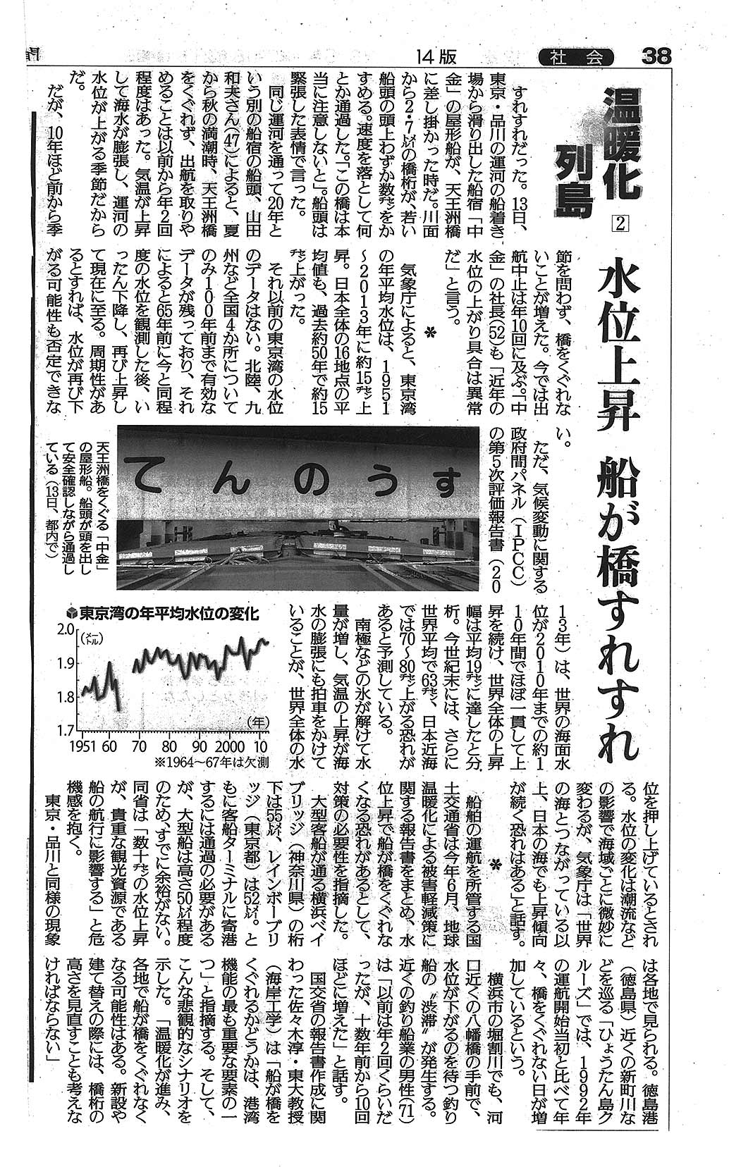 読売新聞　朝刊　３８頁　「温暖化列島」　２０１５年８月２１日